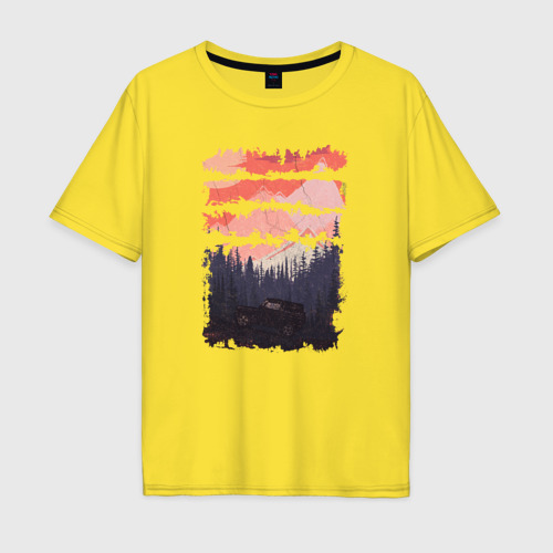 Мужская футболка хлопок Oversize Бездорожье и закат, цвет желтый