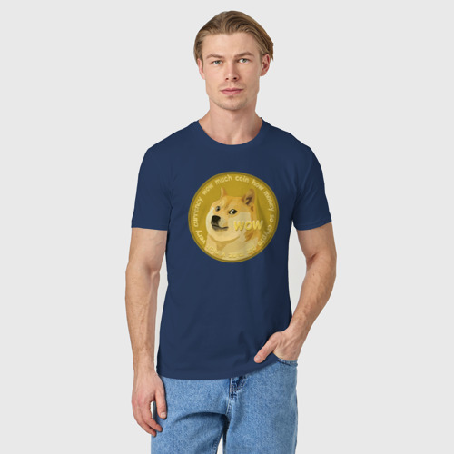 Мужская футболка хлопок Иронизирующая монета с Доге, цвет темно-синий - фото 3