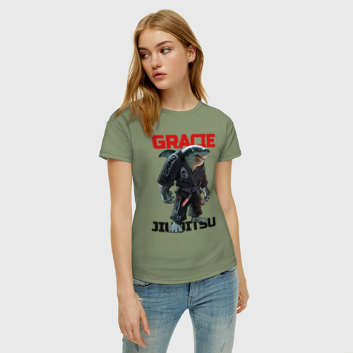 Женская футболка хлопок Gracie Jiu-Jitsu, цвет авокадо - фото 3