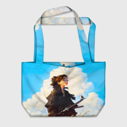 Пляжная сумка 3D Девушка самурай и облака