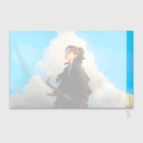 Флаг 3D Девушка самурай и облака - фото 2