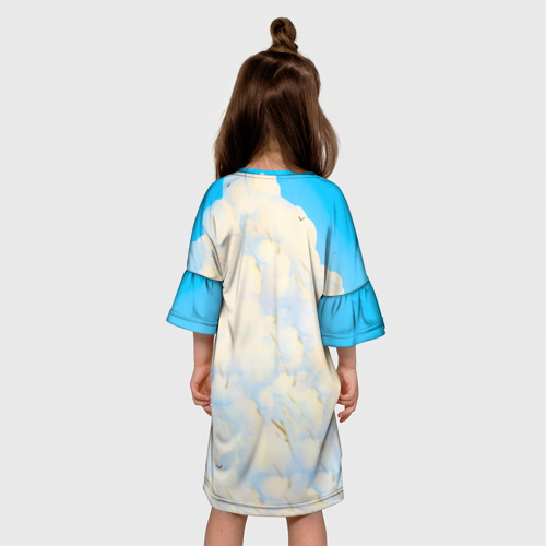 Детское платье 3D с принтом Девушка самурай и облака, вид сзади #2