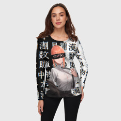 Женский лонгслив 3D Макима Chainsaw Man Иероглифы - фото 2