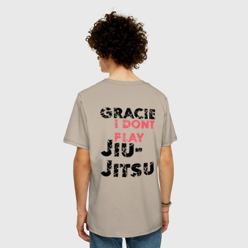 Мужская футболка хлопок Oversize с принтом GRACIE JJ I DONT PLAY BK, вид сзади #2