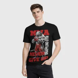 Мужская футболка 3D MMA "never give Up" BK - фото 2