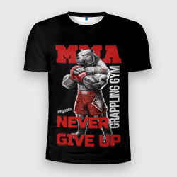 Мужская футболка 3D Slim MMA "never give Up" BK