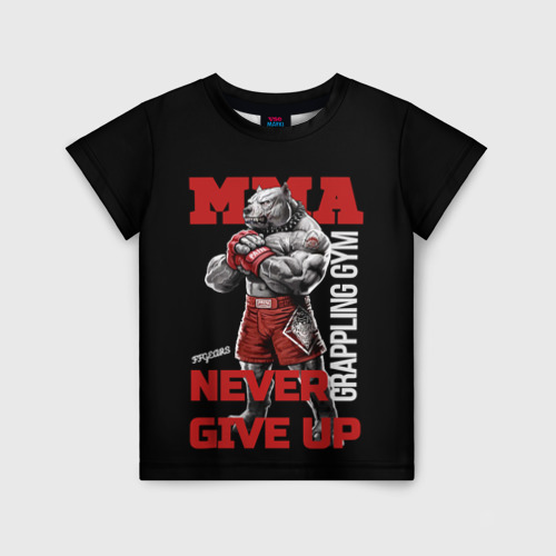 Детская футболка 3D MMA "never give Up" BK, цвет 3D печать