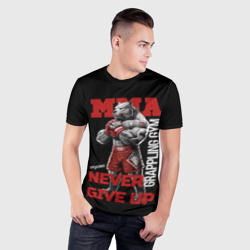 Мужская футболка 3D Slim MMA "never give Up" BK - фото 2