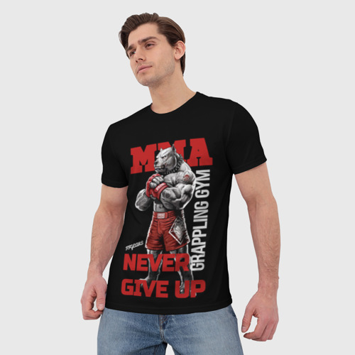 Мужская футболка 3D MMA "never give Up" BK, цвет 3D печать - фото 3