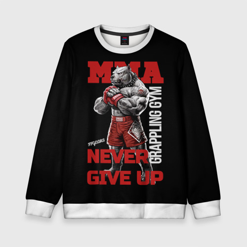 Детский свитшот 3D MMA "never give Up" BK, цвет 3D печать