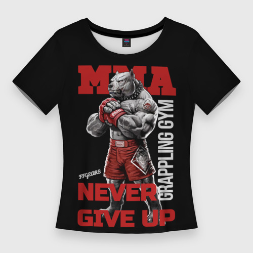 Женская футболка 3D Slim MMA "never give Up" BK, цвет 3D печать