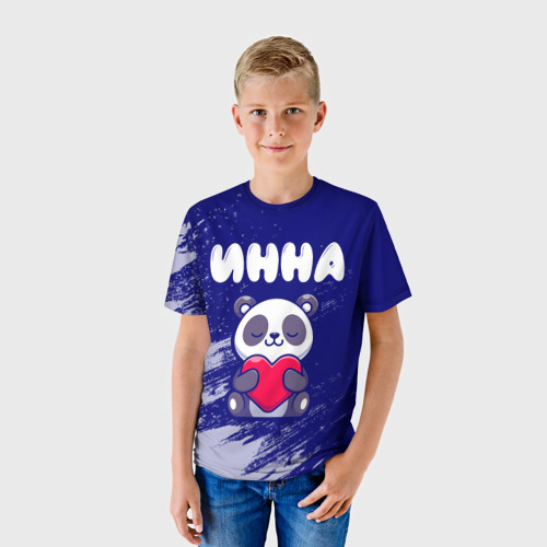 Детская футболка 3D Инна панда с сердечком, цвет 3D печать - фото 3