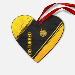 Деревянная игрушка Сердце Disturbed - gold gradient: символ и надпись вертикально