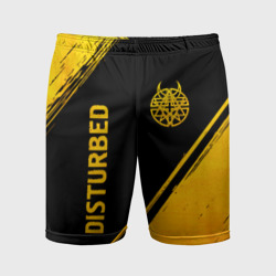 Мужские шорты спортивные Disturbed - gold gradient: символ и надпись вертикально
