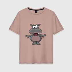 Женская футболка хлопок Oversize Маленький счастливый бегемот