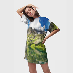 Платье-футболка 3D Живописное горное озеро - фото 2