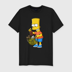 Мужская футболка хлопок Slim Барт Симпсон разбирает свой рюкзак