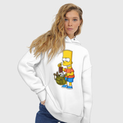 Женское худи Oversize хлопок Барт Симпсон разбирает свой рюкзак - фото 2
