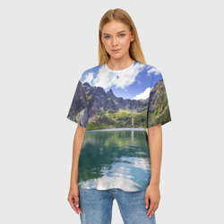 Женская футболка oversize 3D Прозрачное горное озеро - фото 2