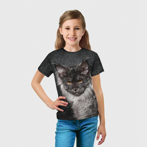 Детская футболка 3D с принтом Молодой мейн-кун, вид сбоку #3