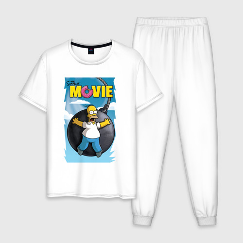 Мужская пижама хлопок с принтом The Simpsons movie - Гомер и бомба, вид спереди #2