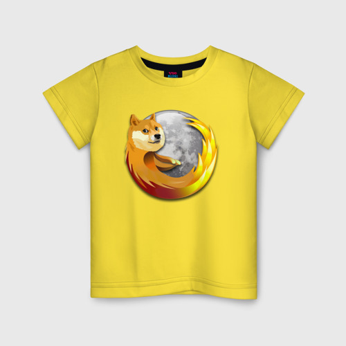 Детская футболка хлопок Пёсик Доге охватывает планету, цвет желтый