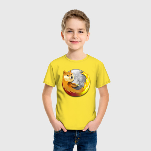 Детская футболка хлопок Пёсик Доге охватывает планету, цвет желтый - фото 3