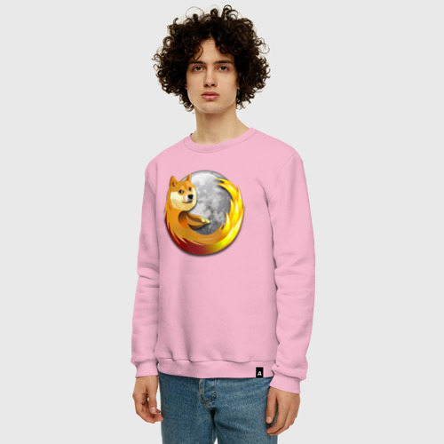 Мужской свитшот хлопок с принтом Пёсик Доге охватывает планету, фото на моделе #1