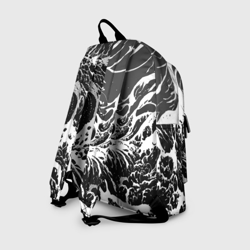 Рюкзак 3D с принтом Черно-белые волны, вид сзади #1