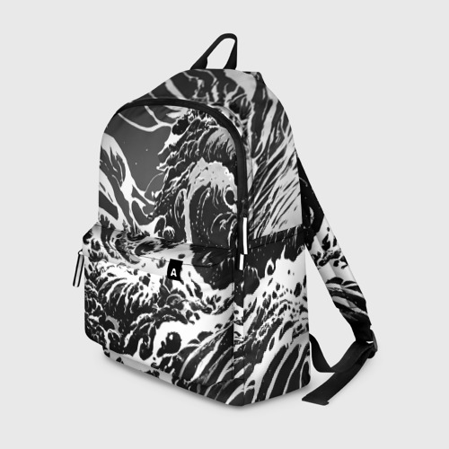 Рюкзак 3D с принтом Черно-белые волны, вид спереди #2
