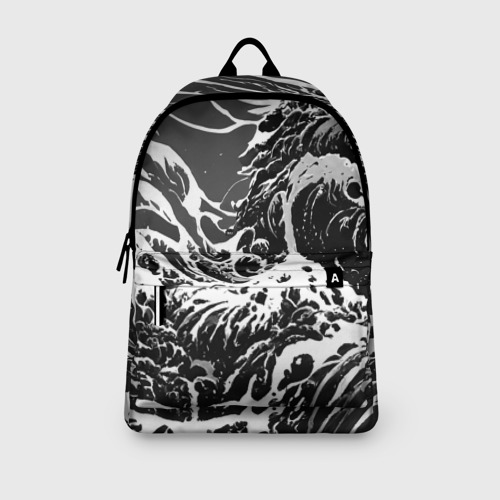 Рюкзак 3D с принтом Черно-белые волны, вид сбоку #3
