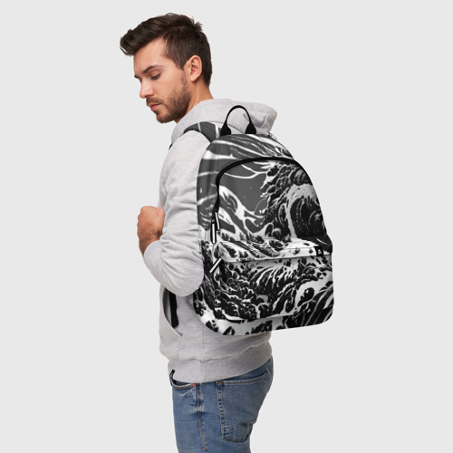 Рюкзак 3D с принтом Черно-белые волны, фото на моделе #1