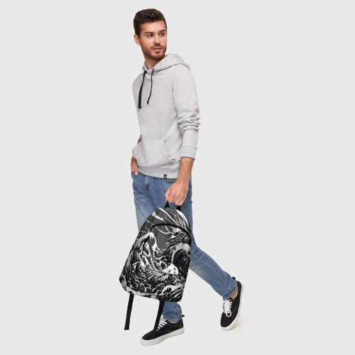 Рюкзак 3D с принтом Черно-белые волны, фото #5