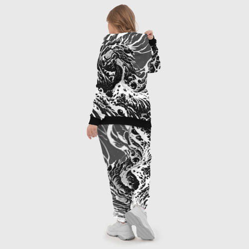 Женский костюм 3D с принтом Черно-белые волны, вид сзади #2