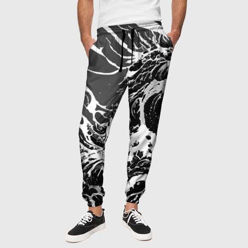 Мужские брюки 3D Черно-белые волны, цвет 3D печать - фото 4