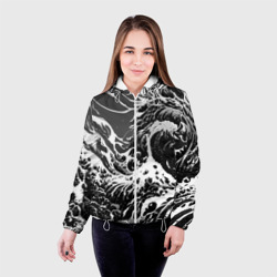 Женская куртка 3D Черно-белые волны - фото 2