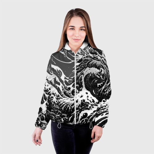Женская куртка 3D Черно-белые волны, цвет белый - фото 3