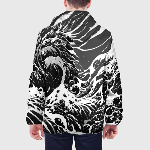 Мужская куртка 3D с принтом Черно-белые волны, вид сзади #2