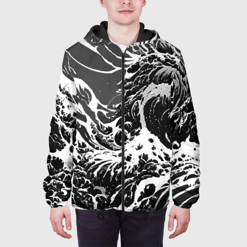 Мужская куртка 3D с принтом Черно-белые волны, вид сбоку #3