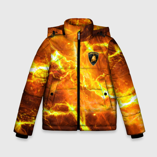 Зимняя куртка для мальчиков 3D с принтом Lamborghini - яркие молнии, вид спереди #2
