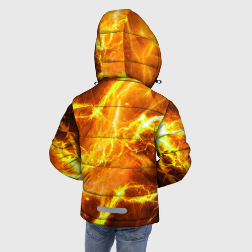 Зимняя куртка для мальчиков 3D с принтом Lamborghini - яркие молнии, вид сзади #2