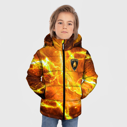 Зимняя куртка для мальчиков 3D с принтом Lamborghini - яркие молнии, фото на моделе #1