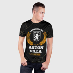 Мужская футболка 3D Slim Лого Aston Villa и надпись legendary football club на темном фоне - фото 2
