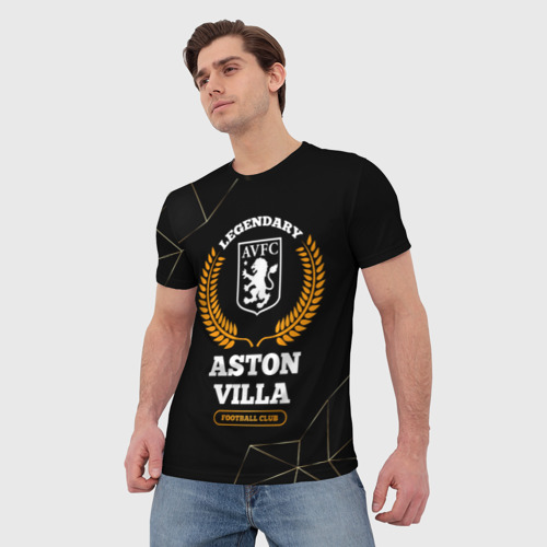 Мужская футболка 3D Лого Aston Villa и надпись legendary football club на темном фоне, цвет 3D печать - фото 3