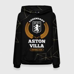 Женская толстовка 3D Лого Aston Villa и надпись legendary football club на темном фоне