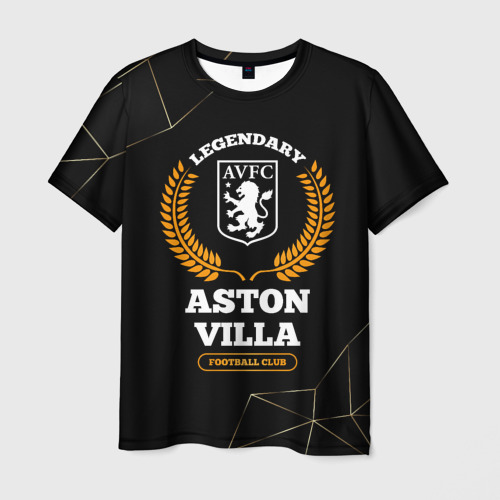 Мужская футболка 3D Лого Aston Villa и надпись legendary football club на темном фоне, цвет 3D печать