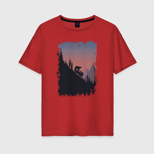Женская футболка хлопок Oversize Медведь и внедорожник, цвет красный