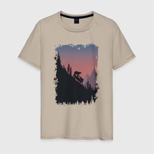 Мужская футболка хлопок Медведь и внедорожник, цвет миндальный