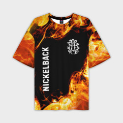 Мужская футболка oversize 3D Nickelback и пылающий огонь