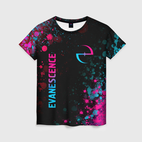 Женская футболка 3D Evanescence - neon gradient: символ и надпись вертикально, цвет 3D печать